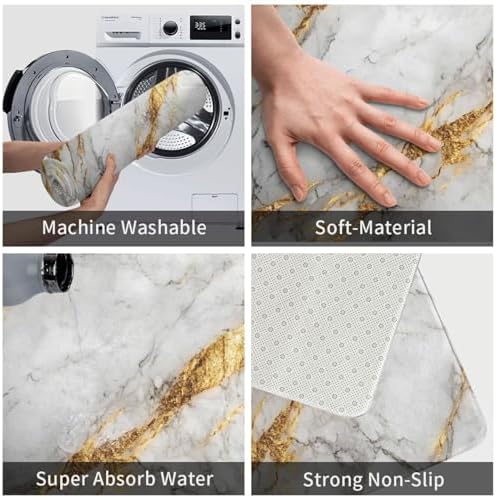 Xukor Bathroom Rugs White Gold Marble 315 x 193 in