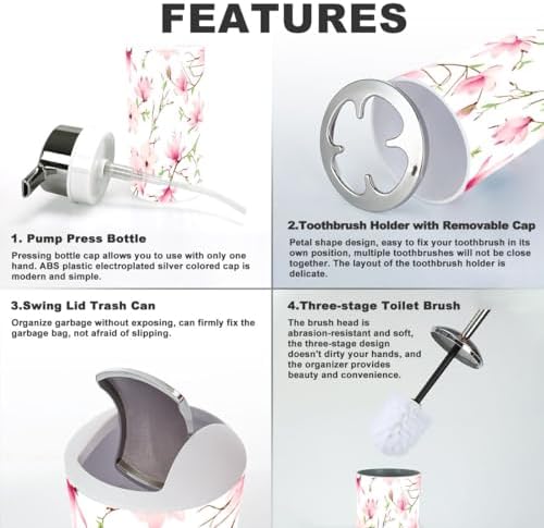 Bathroom Accessories Set 6 Pcs Spring Magnolia Flowers
