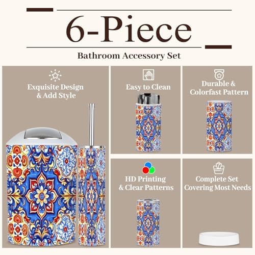 6-Piece Boho Bathroom Accessories Set with Talavera Ceramic Design