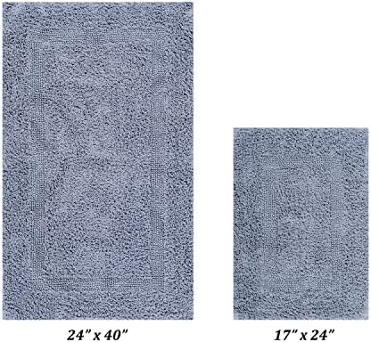 Better Trends 2 Piece Silver Reversible Cotton Bathroom Rug Set