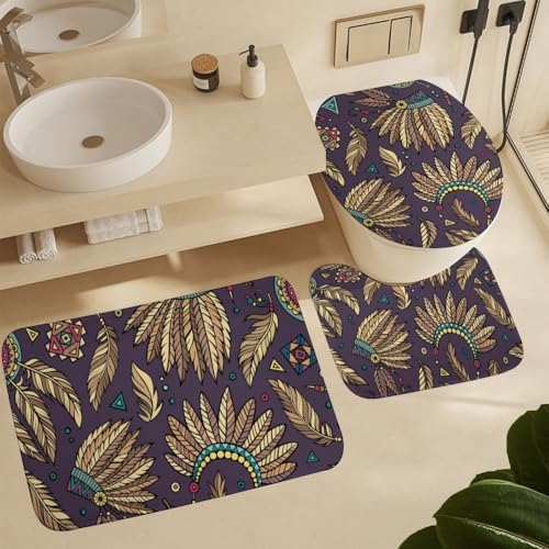 Kuizee 4-Piece Shower Curtain Set with Non-Slip Rugs