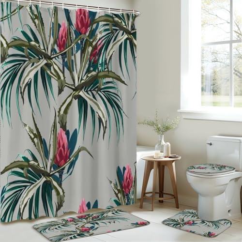 JCOOKLOFTS 4-Piece Shower Curtain Set with Floral Pattern