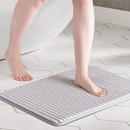 FRESHMINT Ultra Soft Charcoal Memory Foam Bath Mat 17x24 Silver Grey