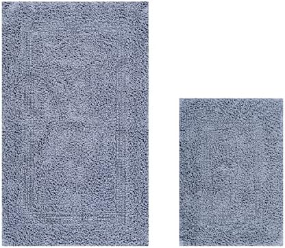 Better Trends 2 Piece Silver Reversible Cotton Bathroom Rug Set