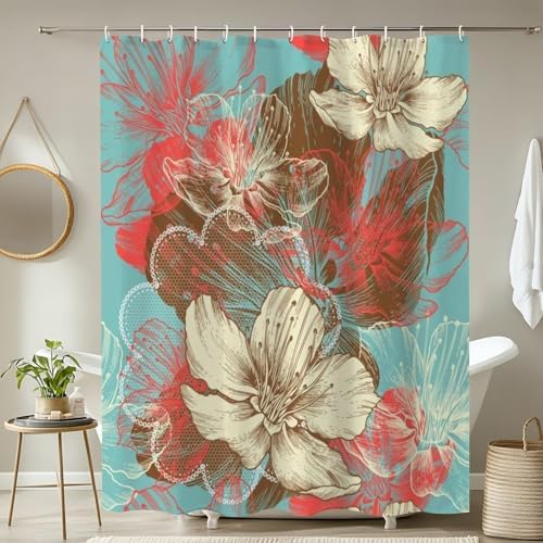 4 Pieces Shower Curtain Set with Non-Slip Rugs