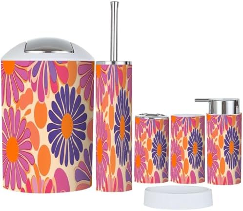 Boho Daisy Flower Bathroom 6-Piece Accessory Set