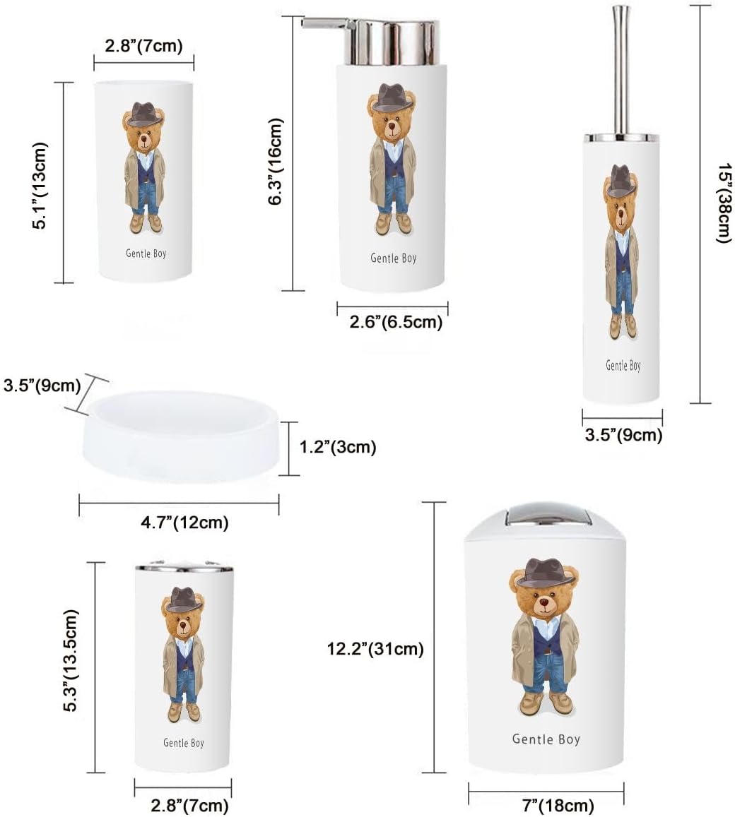 Gentle Boy Slogan Cute Bear Bathroom Accessories Set 6 Pcs