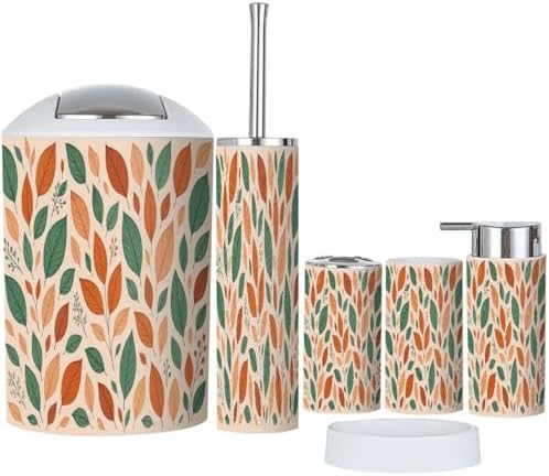 Boho Abstract Leaves Bathroom Accessory Set 6 Piece