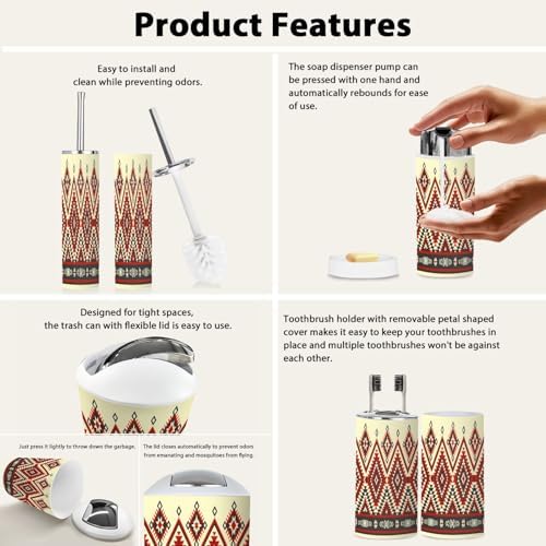 Boho Bathroom Accessory Set 6 Piece Native American Design