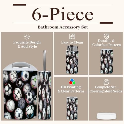 6 Piece Boho Bathroom Accessories Set with Soccer Ball Design