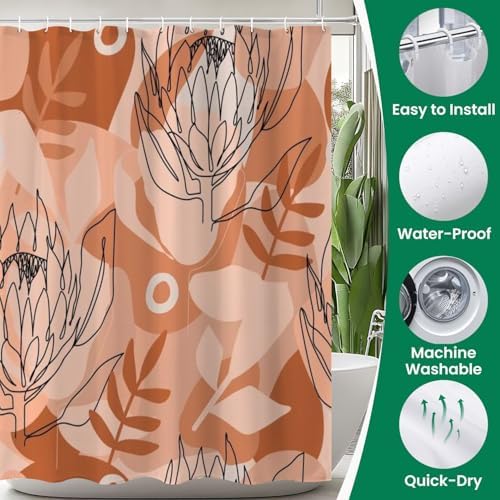 4 Piece Shower Curtain Set with Rugs and Mats Terracotta Pattern