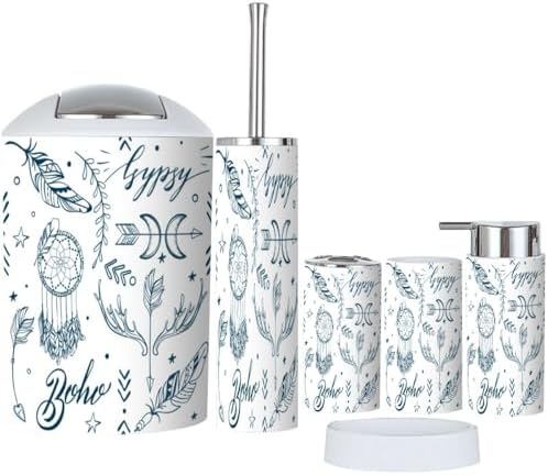 Bathroom Accessories Set 6 Pcs Seamless Boho Style Decor