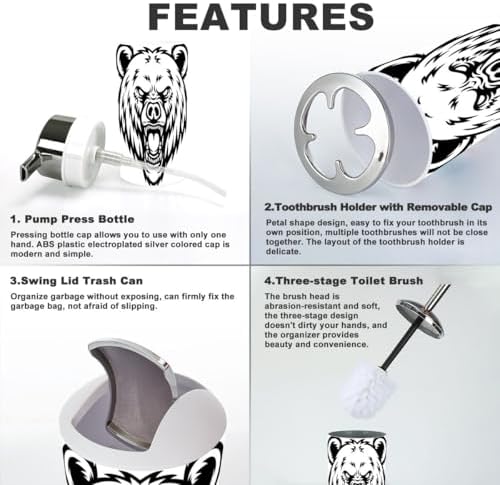 6 Pcs Cartoon Angry Grizzly Bear Bathroom Accessories Set
