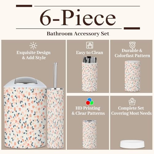 6-Piece Boho Bathroom Accessories Set with Floral Design