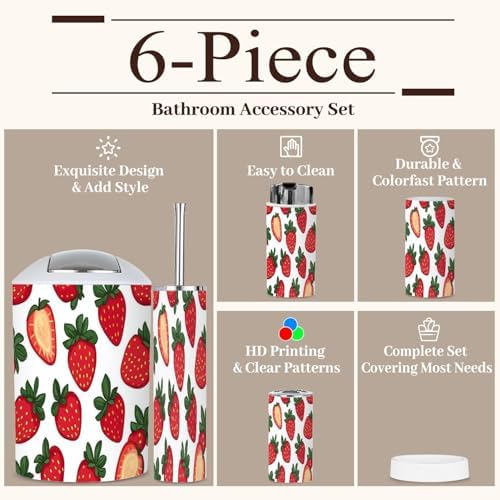 6-Piece Bathroom Accessories Set with Fresh Strawberry Pattern