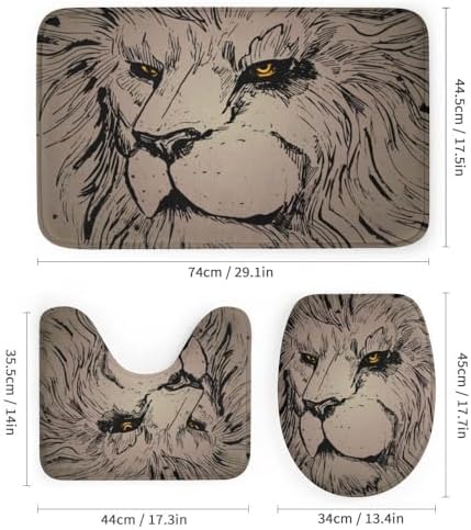 Kuizee 4 Piece Grunge Abstract Lion Shower Curtain Set with Non-Slip Rugs