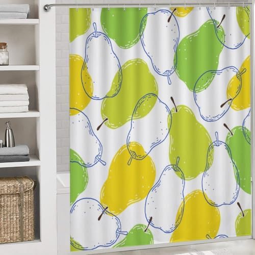 Kuizee 4-Piece Shower Curtain Set with Non-Slip Rugs Pear Fruits Texture