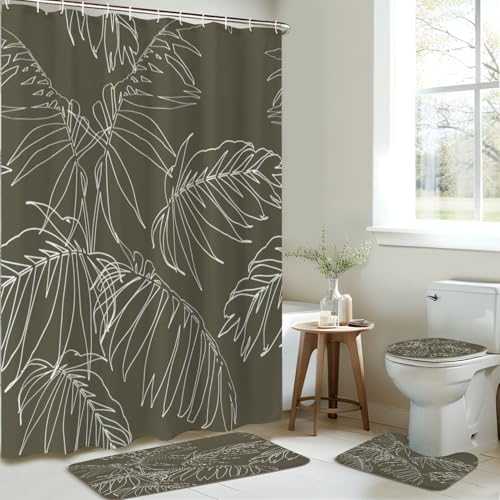 4 Piece Shower Curtain Set with Rugs and Mats 1