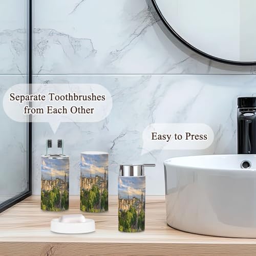6 Piece Bathroom Accessories Set with Skyline Sunset Design