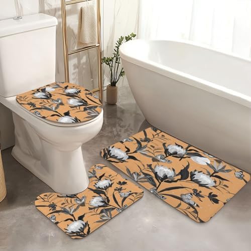 JCOOKLOFTS 4 Piece Shower Curtain Set Retro Black Grey with Night Stars