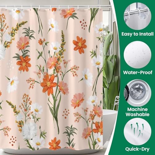 JCOOKLOFTS 4-Piece Shower Curtain Set with Rugs and Mats