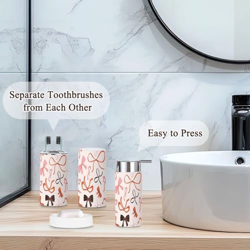 6 Piece Boho Bathroom Accessories Set with Red Bow Knots 1