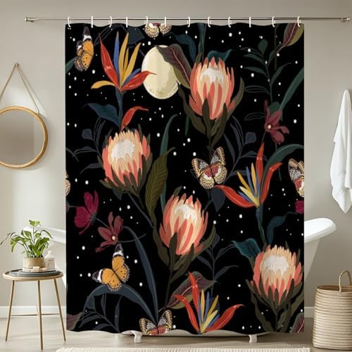 4 Piece Shower Curtain Set with Rugs and Night Stars Pattern