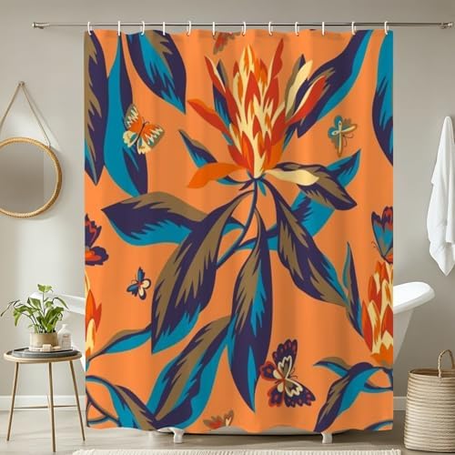 JCOOKLOFTS 4-Piece Shower Curtain Set with Rugs and Toilet Lid Cover