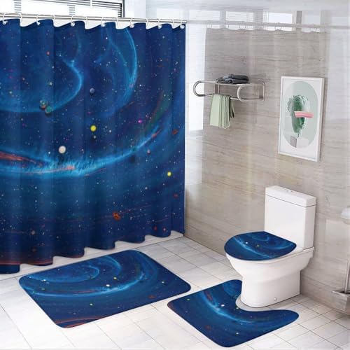 Kuizee 4-Piece Shower Curtain Set with Non-Slip Rugs 1