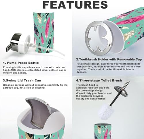 JBNJANKDAV 6-Piece Ethnic Feathers Bathroom Accessories Set