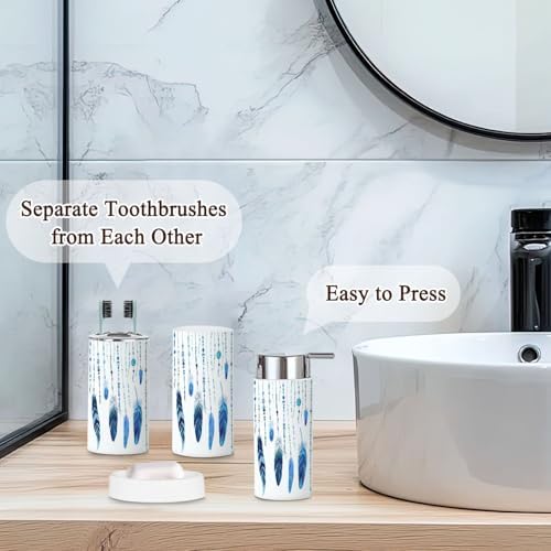 Bathroom Accessories Set 6 Pcs Ethnic Feathers Decor