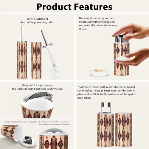 Boho Navajo Tribal Bathroom Accessory Set 6 Piece
