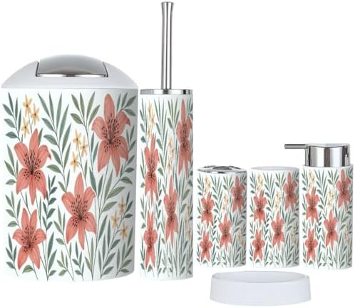 Boho Floral Bathroom Accessory Set 6 Piece 1