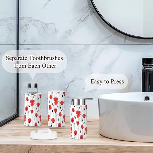 6 Piece Red Flower Bathroom Accessories Set