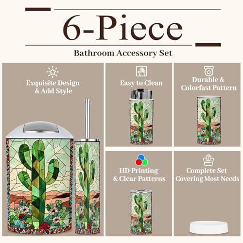 6 Piece Vibrant Stained Glass Bathroom Accessories Set