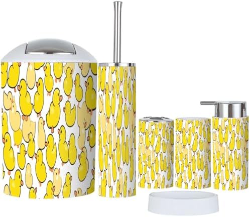 Duck Pattern Rubber Duck Bathroom Accessories Set 6 Pcs