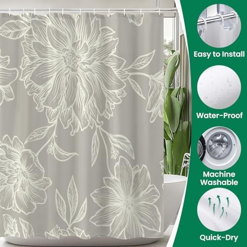 4 Piece Shower Curtain Set with Retro Floral Pattern