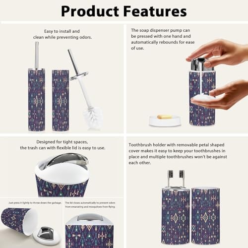 Boho Geometric Bathroom Accessories Set of 6
