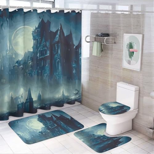 Kuizee Halloween Shower Curtain Set with 4 Rugs