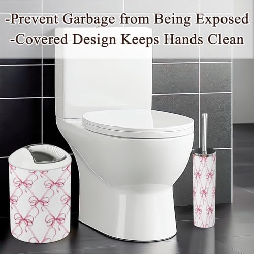 6 Piece Bathroom Accessories Set with Pink Ribbons