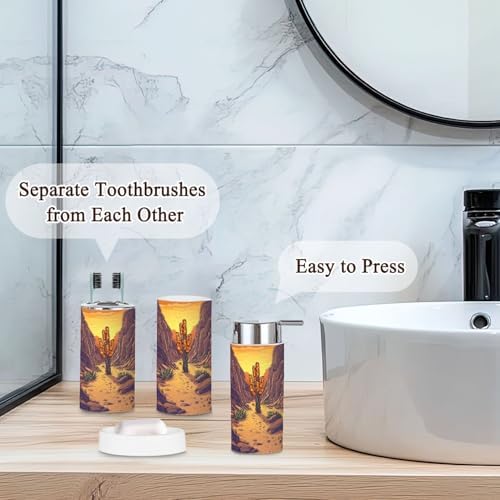 6 Piece Boho Bathroom Accessories Set with Cactus Stained Glass Design