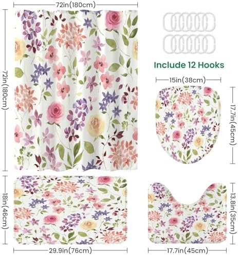 4-Piece Shower Curtain Set with Rugs and Mats