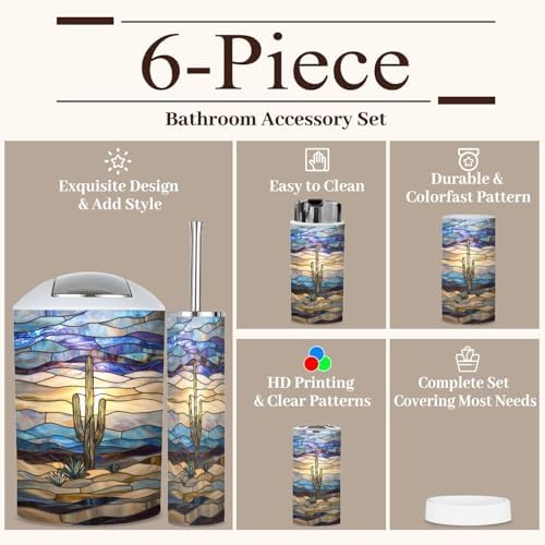 6 Piece Bathroom Accessories Set with Desert Landscape Cactus Design