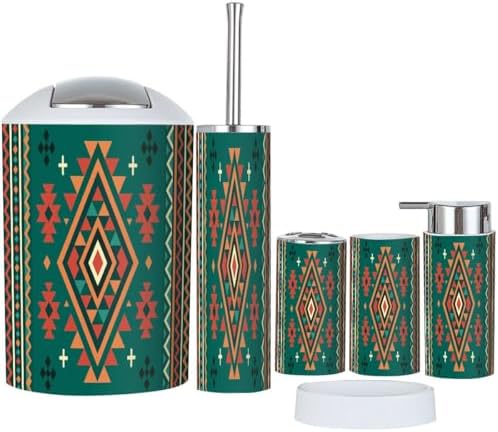 Boho Bathroom Accessory Set 6 Piece Modern Navajo Design
