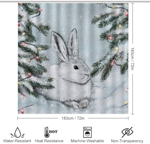 Kuizee 4 Piece White Hare Snow Shower Set with Rugs and 12 Hooks