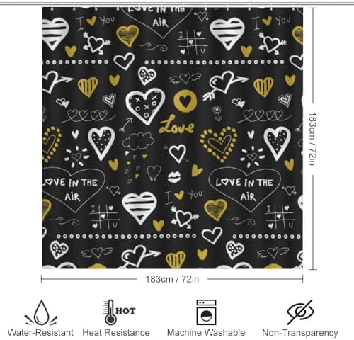 Kuizee 4-Piece Shower Curtain Set with Doodles and Rugs