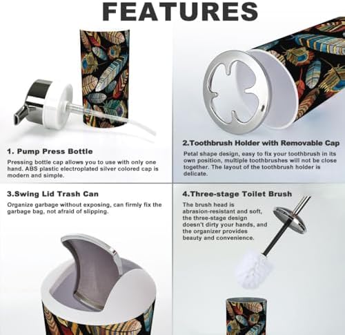 Bathroom Accessories Set 6pcs Tropical Feathers Design