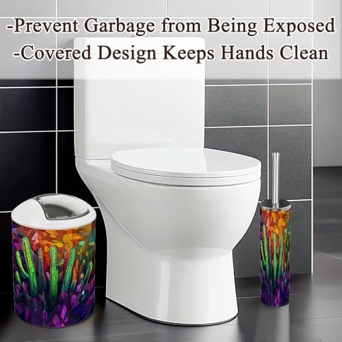 Modern Stained Glass Neon Cacti Bathroom Accessories Set