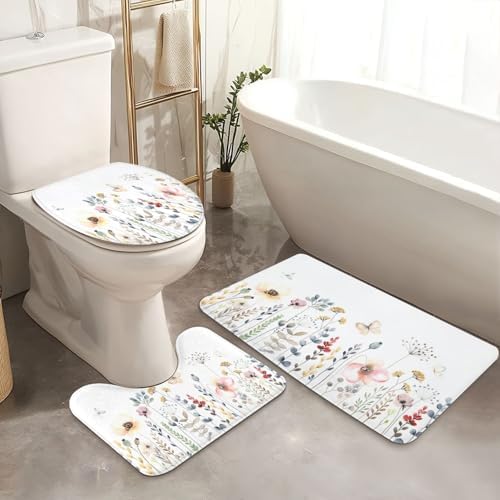 JCOOKLOFTS 4 Piece Shower Curtain Set with Rugs
