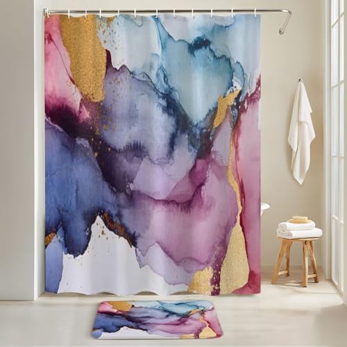 4 Pieces Shower Curtain Set with Mats and Non-Slip Design